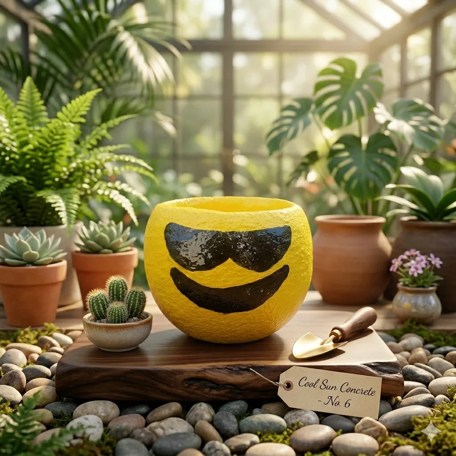 Maceta emoji chica con lentes en invernadero